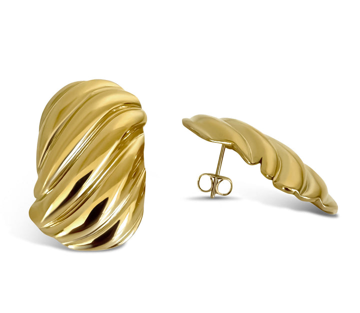 Klobige, gerippte 18k goldplattierte Ohrringe