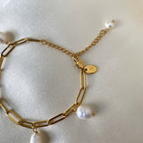 Drop 18K Gold Plated Bracelet w. Pearls