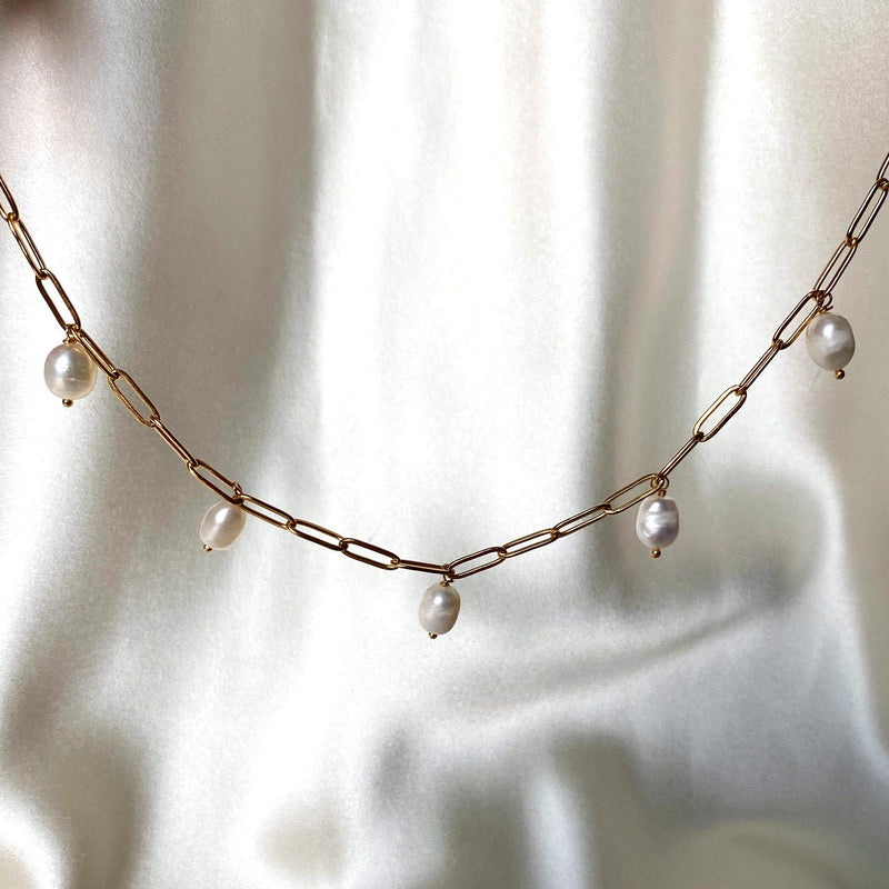 Drop 18K Gold Plated Necklace w. Freshwater Pearls