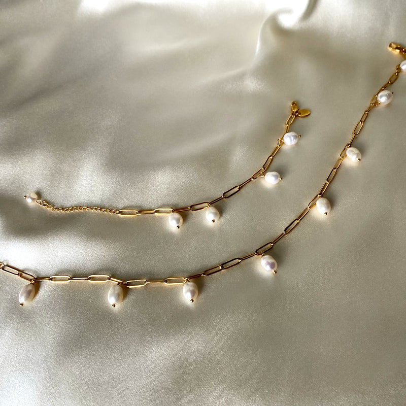 Drop 18K Gold Plated Necklace w. Freshwater Pearls