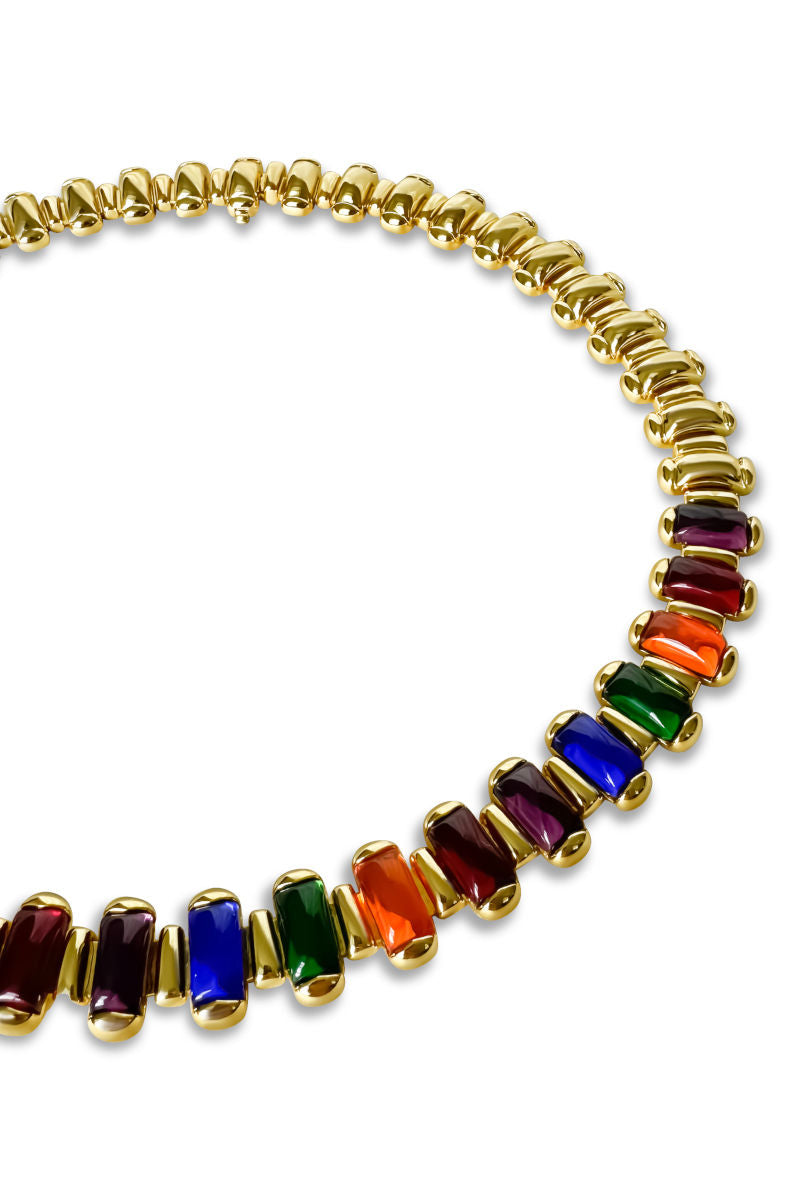 Chunky Rainbow 18K Gold Plated Necklace w. Zirconia