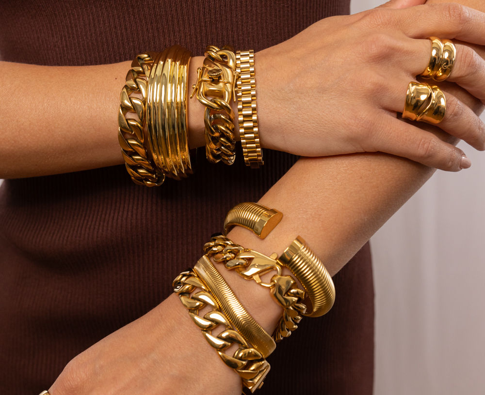 Chunky Ridge 18K Forgyldt Armring