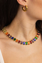 Chunky Rainbow 18K Gold Plated Necklace w. Zirconia