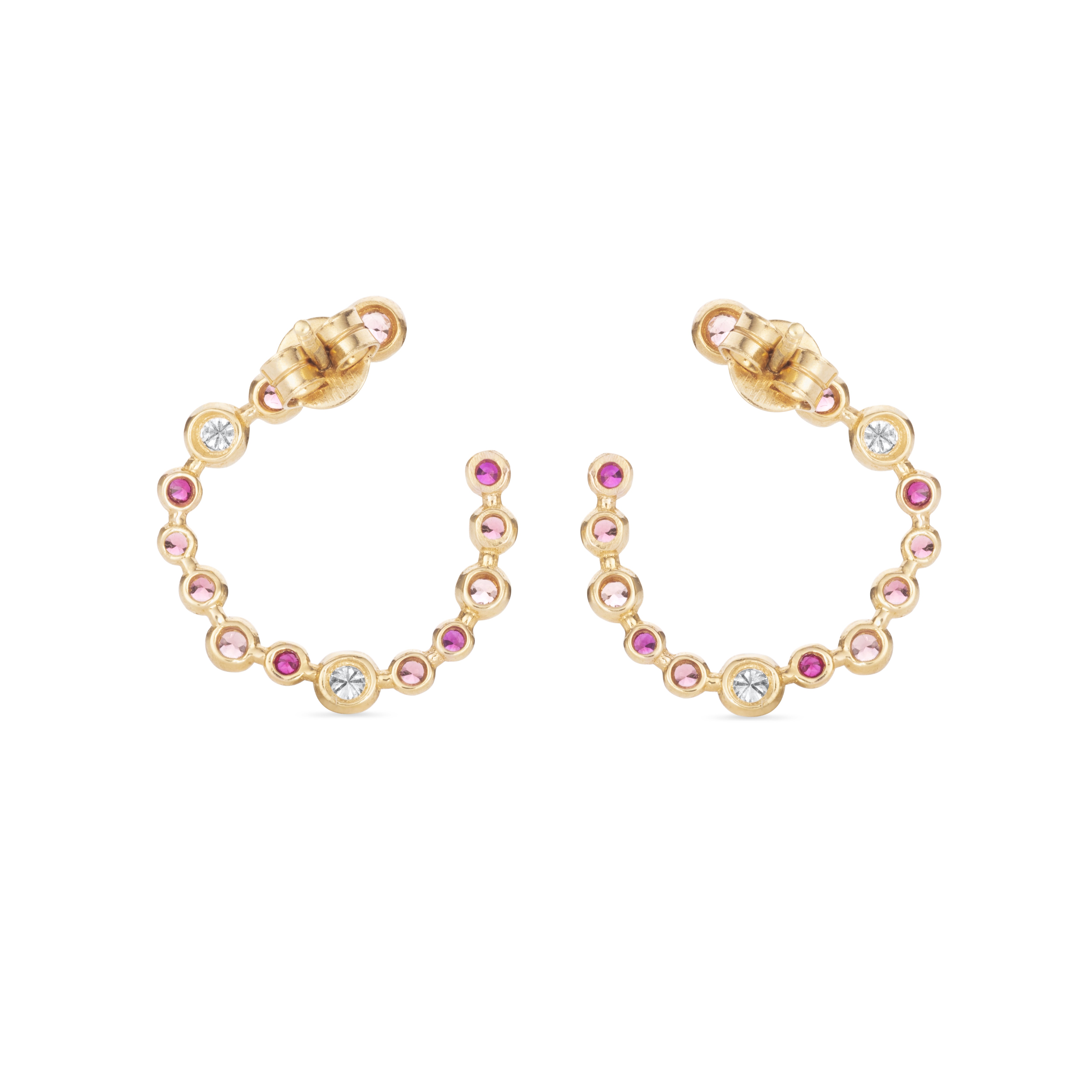 Artisia Leaf 18K Gold Earrings w. Diamonds & Rubies