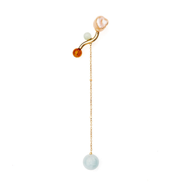 Arwa Gold Plated Earring w. Pearl, Amber & Aquamarine