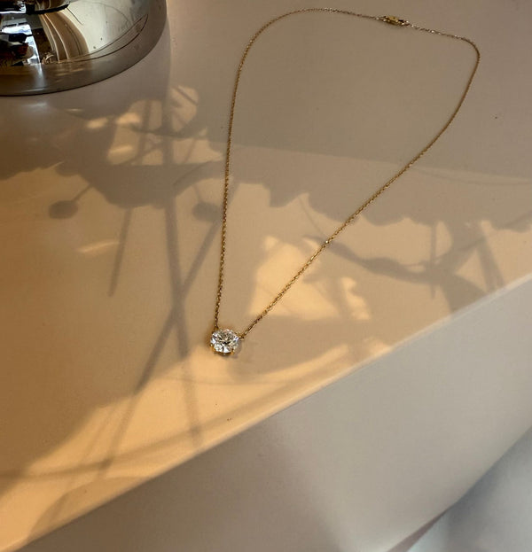 Auria Solitaire 14K Gold, Whitegold or Rosegold Necklace w. Diamonds