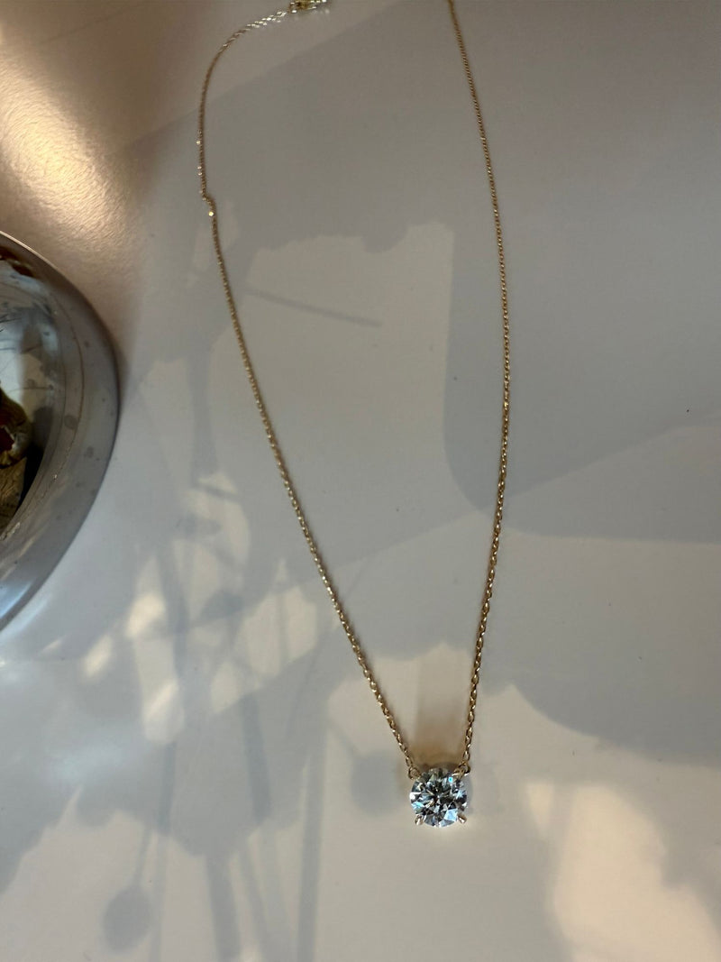 Auria Solitaire 14K Gold, Whitegold or Rosegold Necklace w. Diamonds