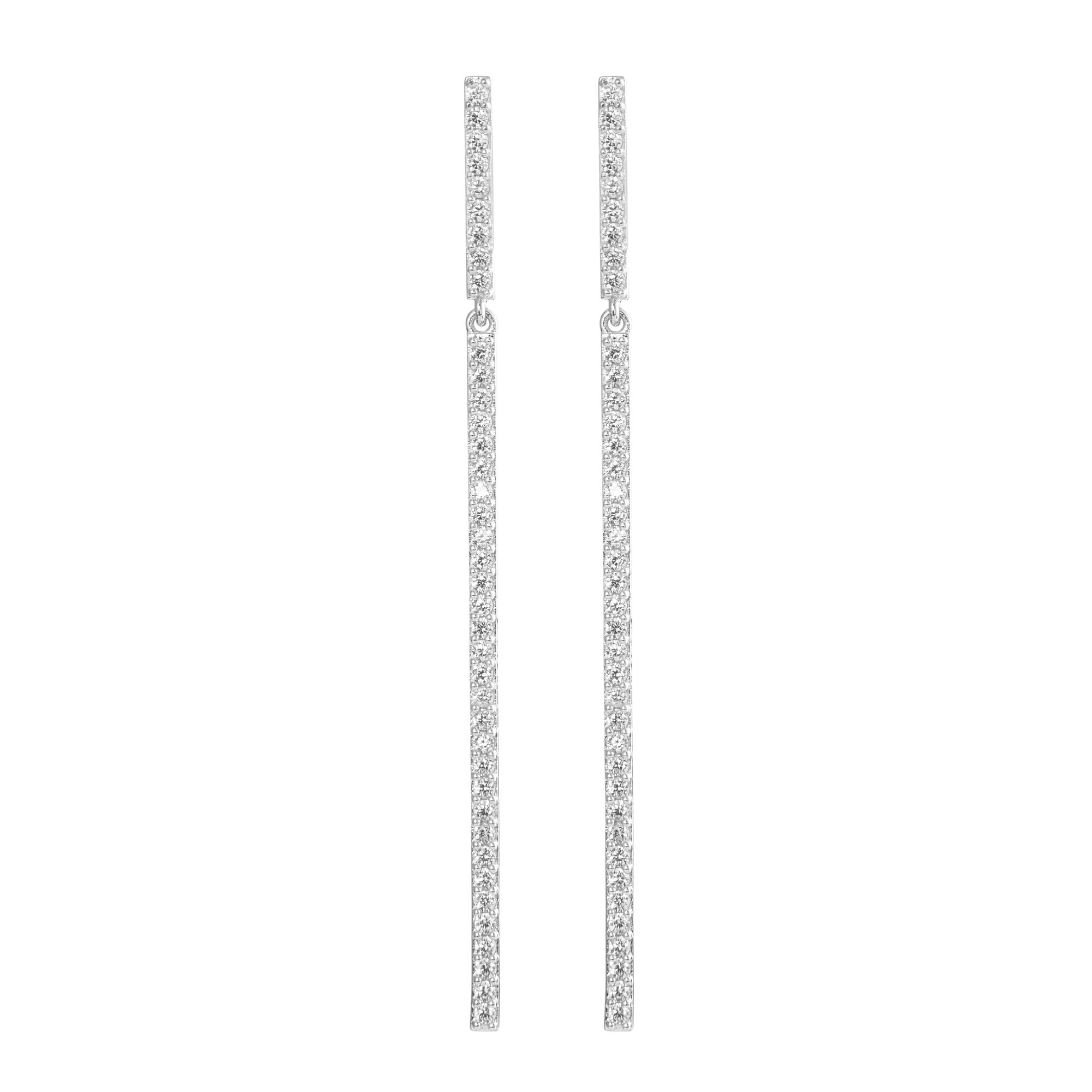 Bar White Rhodium on Silver Earrings w. Zirconia