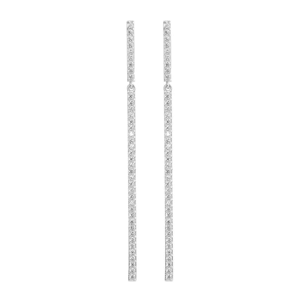 Bar White Rhodium on Silver Earrings w. Zirconia