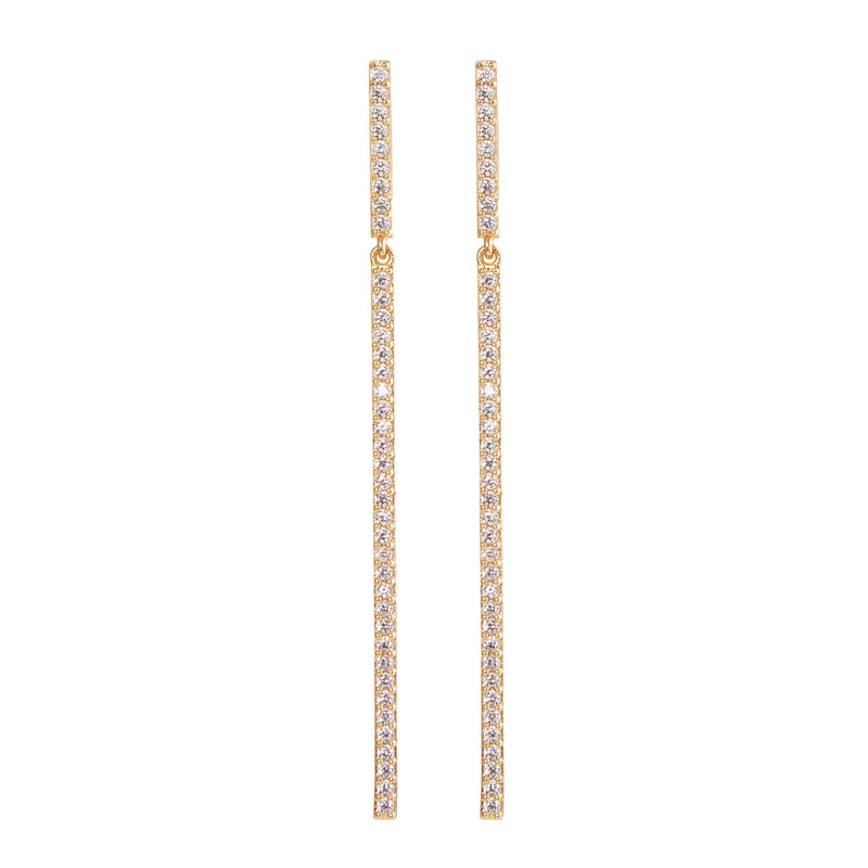 Bar Gold Vermeil Earrings w. Zirconia