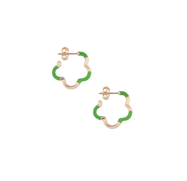 B Mini 9K Gold Earrings w. Green Enamel