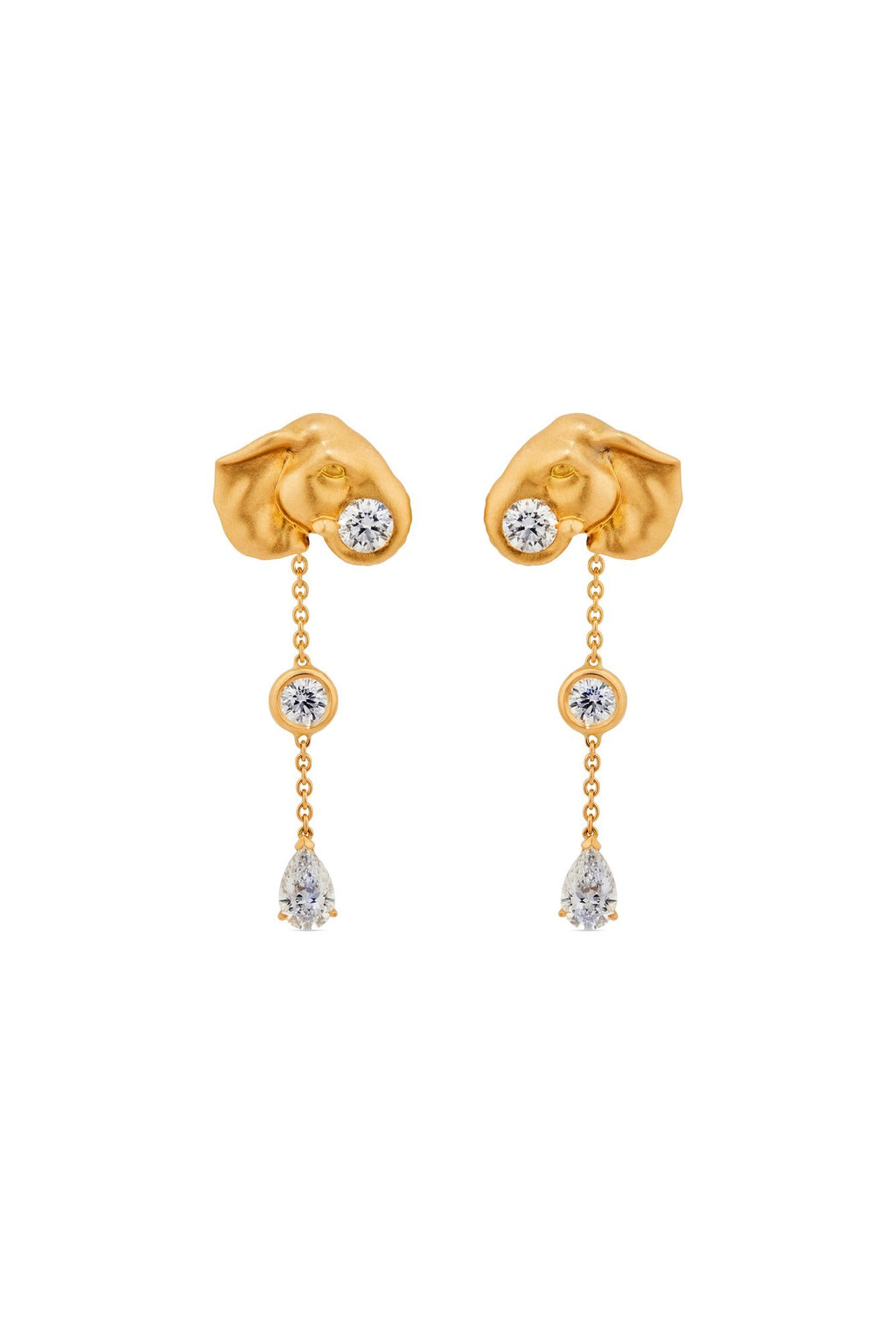 Elephant 18K Gold & Silver Earrings w. Lab-Grown Diamond