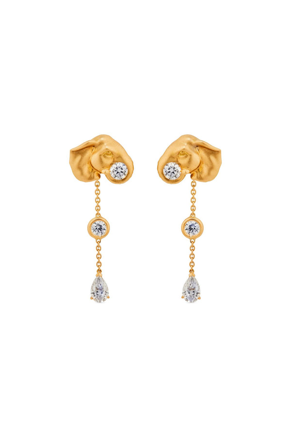 Elephant 18K Gold & Silver Earrings w. Lab-Grown Diamond
