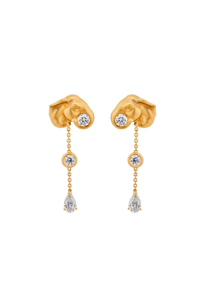 Elephant 18K Gold & Silver Earrings w. Lab-Grown Diamond