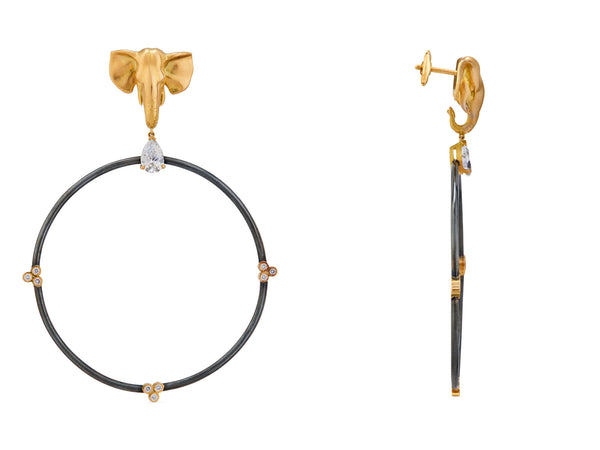 Elephant 18K Gold & Silver Hoops w. Lab-Grown Diamond