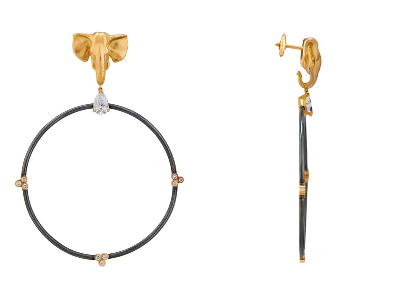 Elephant 18K Gold & Silver Hoops w. Lab-Grown Diamond