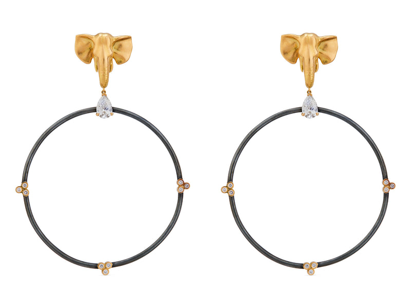 Elephant 18K Gold & Silver Hoops w. Lab-Grown Diamond