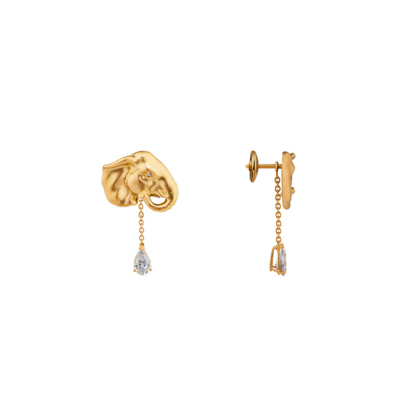 Lucky Elephant 18K Gold Earrings w. Lab-Grown Diamonds