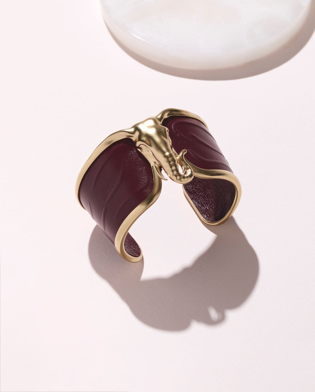 Elefant Bordeau Læder & 18K Guld Armring