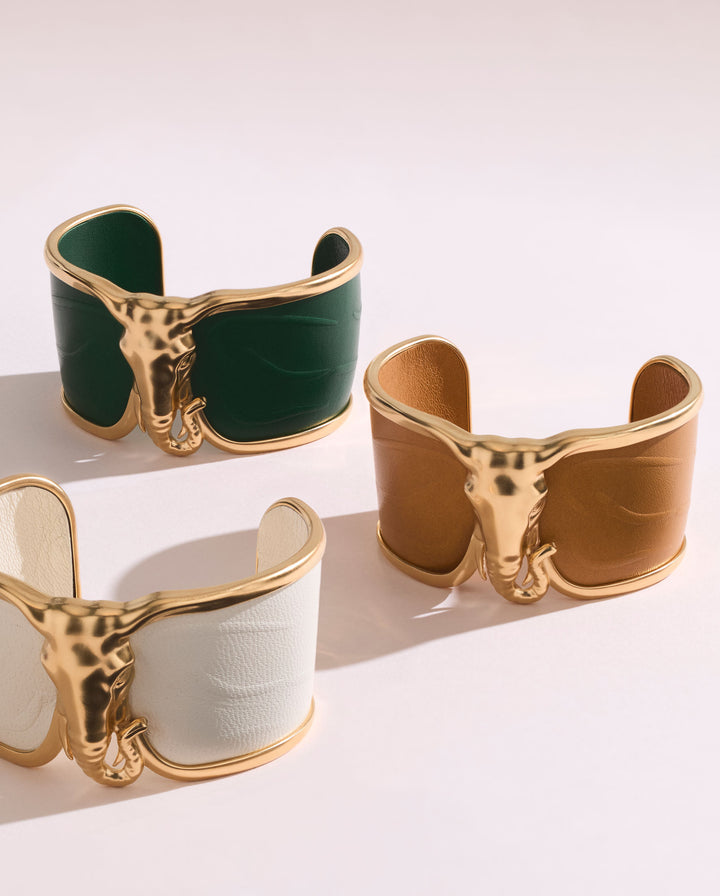 Elefant Hvidt Læder & 18K Guld Armring