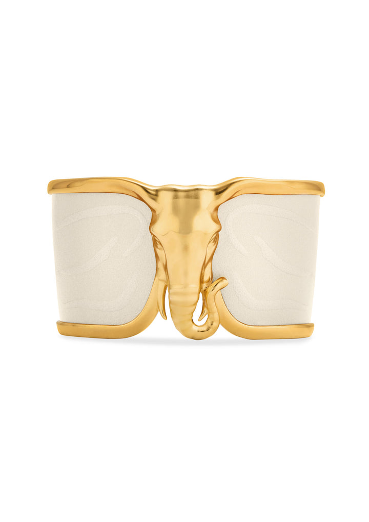Elefant Hvidt Læder & 18K Guld Armring