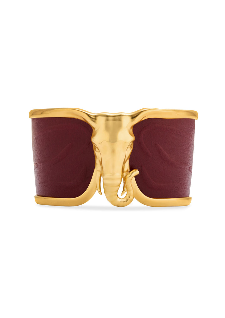 Elefant Bordeau Læder & 18K Guld Armring