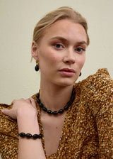 Edith Gold Plated Earrings w. Black Agate & Black Spinel