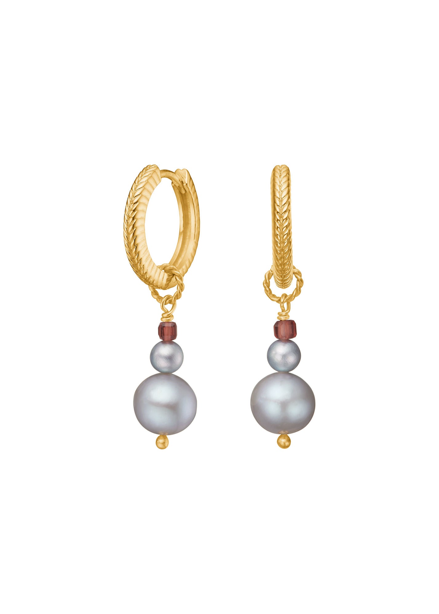 Lotus Light Gold Plated Earrings w. Grey Pearl & Champagne Garnet