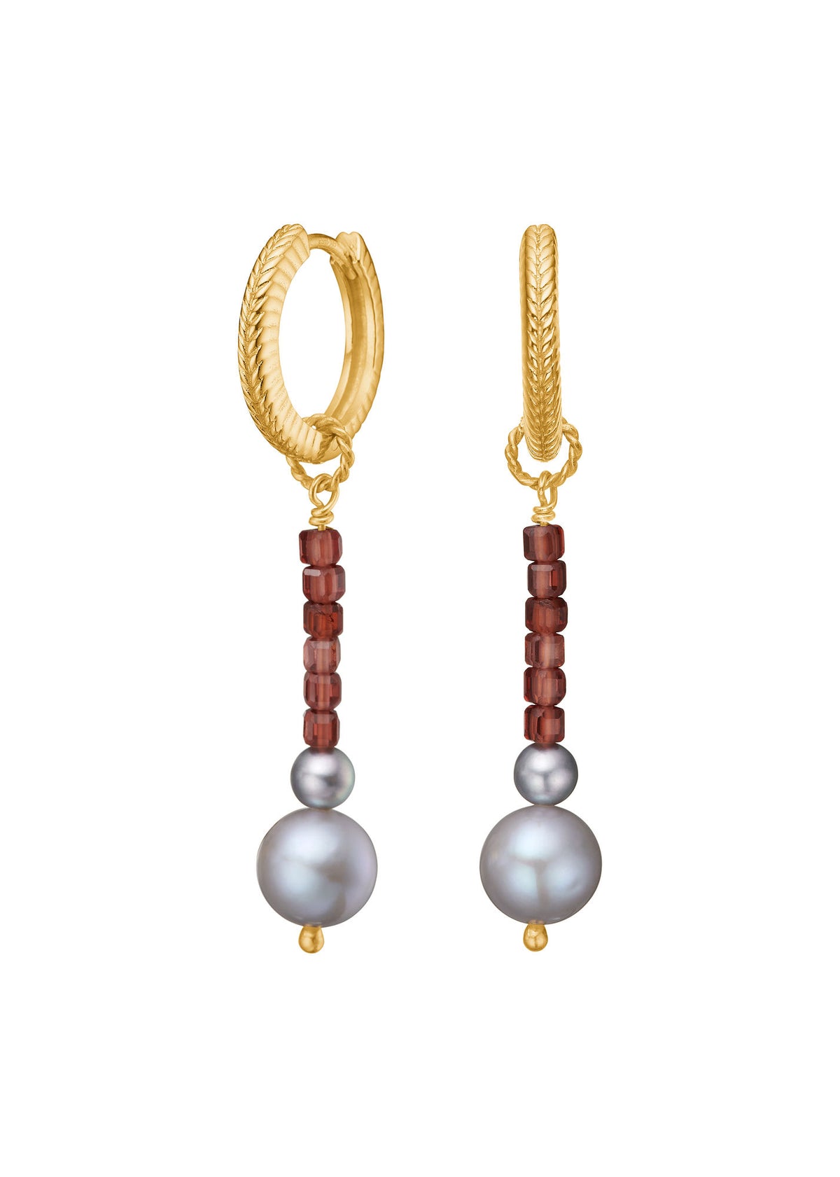 Lotus Flower Gold Plated Earrings w. Grey Pearl & Champagne Garnet