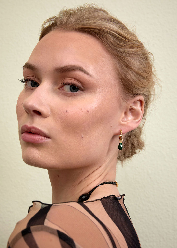 Tessa Gold Plated Earrings w. Malachite