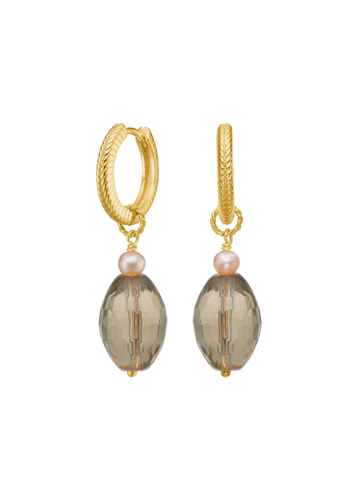 Evita Gold Plated Earrings w. Lemon Quartz & Pearls