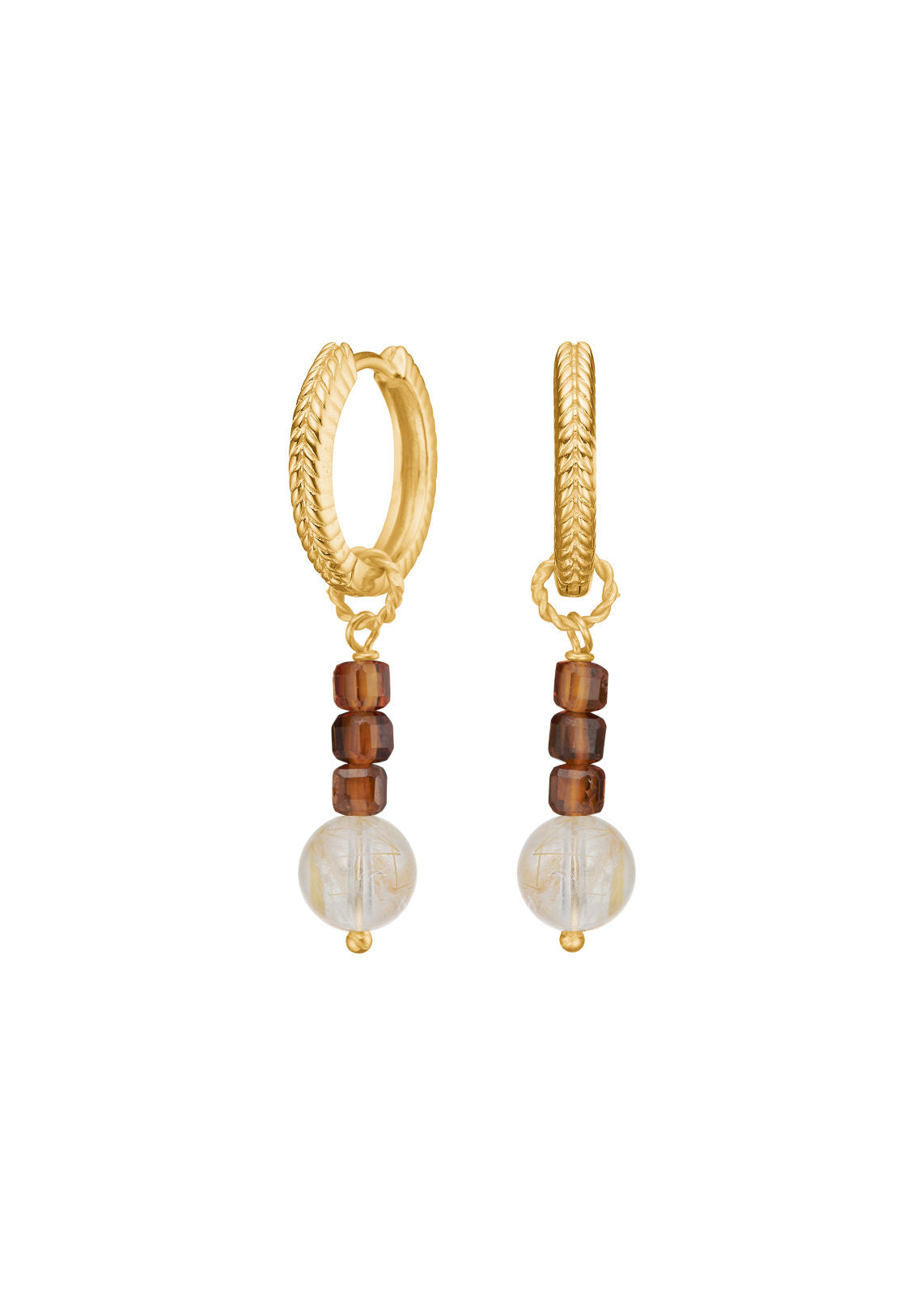 Safran Gold Plated Earrings w. Golden Rutile Quartz & Yellow Tourmaline