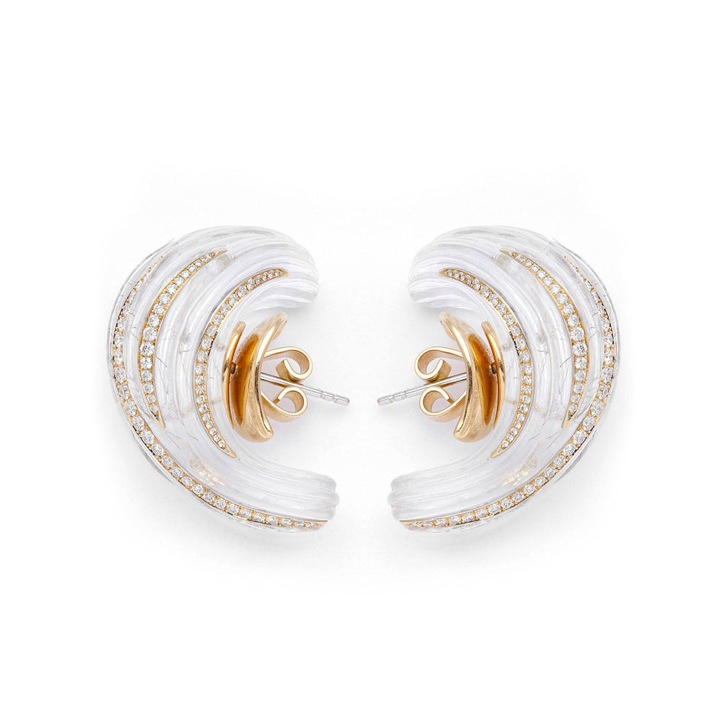Tidal Wave 18K Gold Earrings w. Diamonds & Quartz