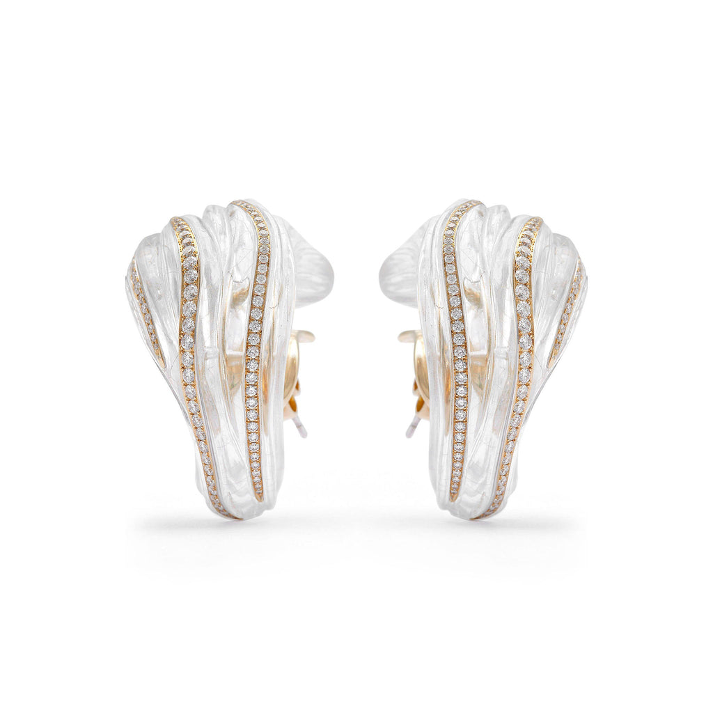 Tidal Wave 18K Gold Earrings w. Diamonds & Quartz