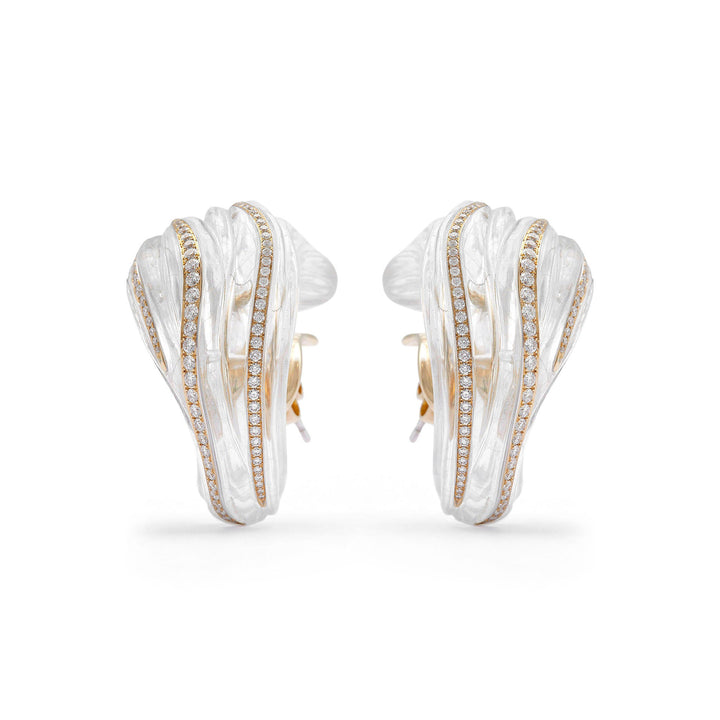 Tidal Wave 18K Gold Earrings w. Diamonds & Quartz
