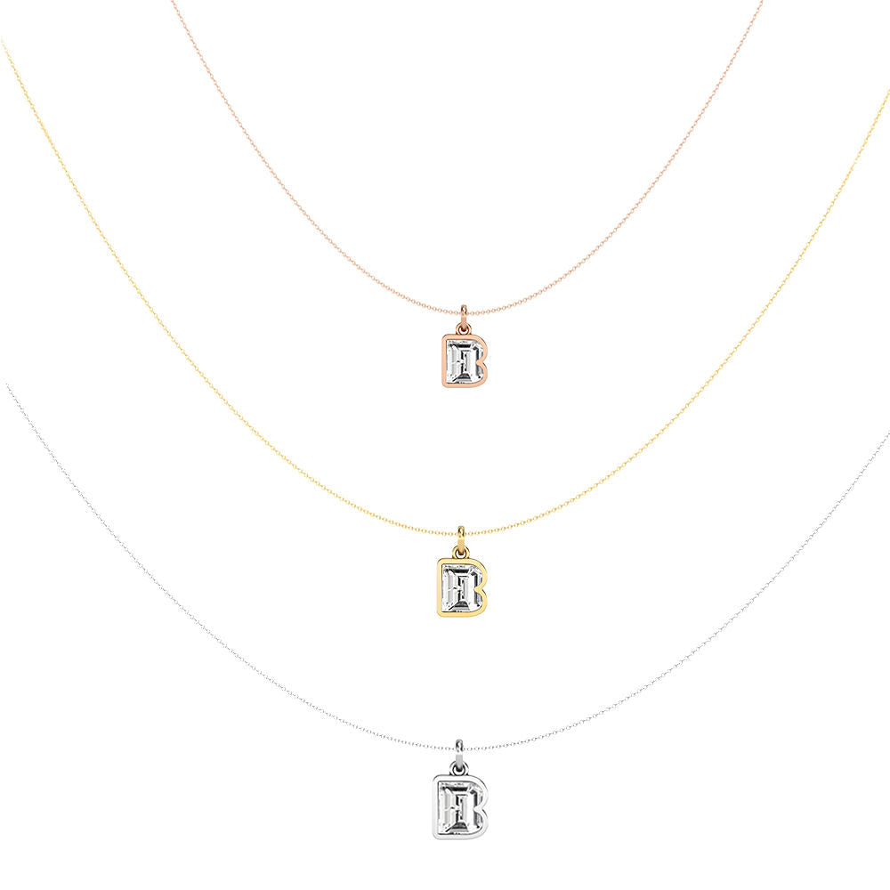 Alphabet 18K Gold, Rosegold or Whitegold Inital B Pendant w. Solitaire Lab-Grown Diamond