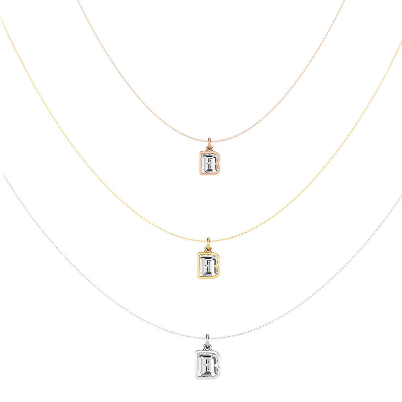 Alphabet 18K Gold, Rosegold or Whitegold Inital B Pendant w. Solitaire Lab-Grown Diamond