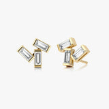Baguette 14K Gold Cluster Studs w. Lab-Grown Diamonds