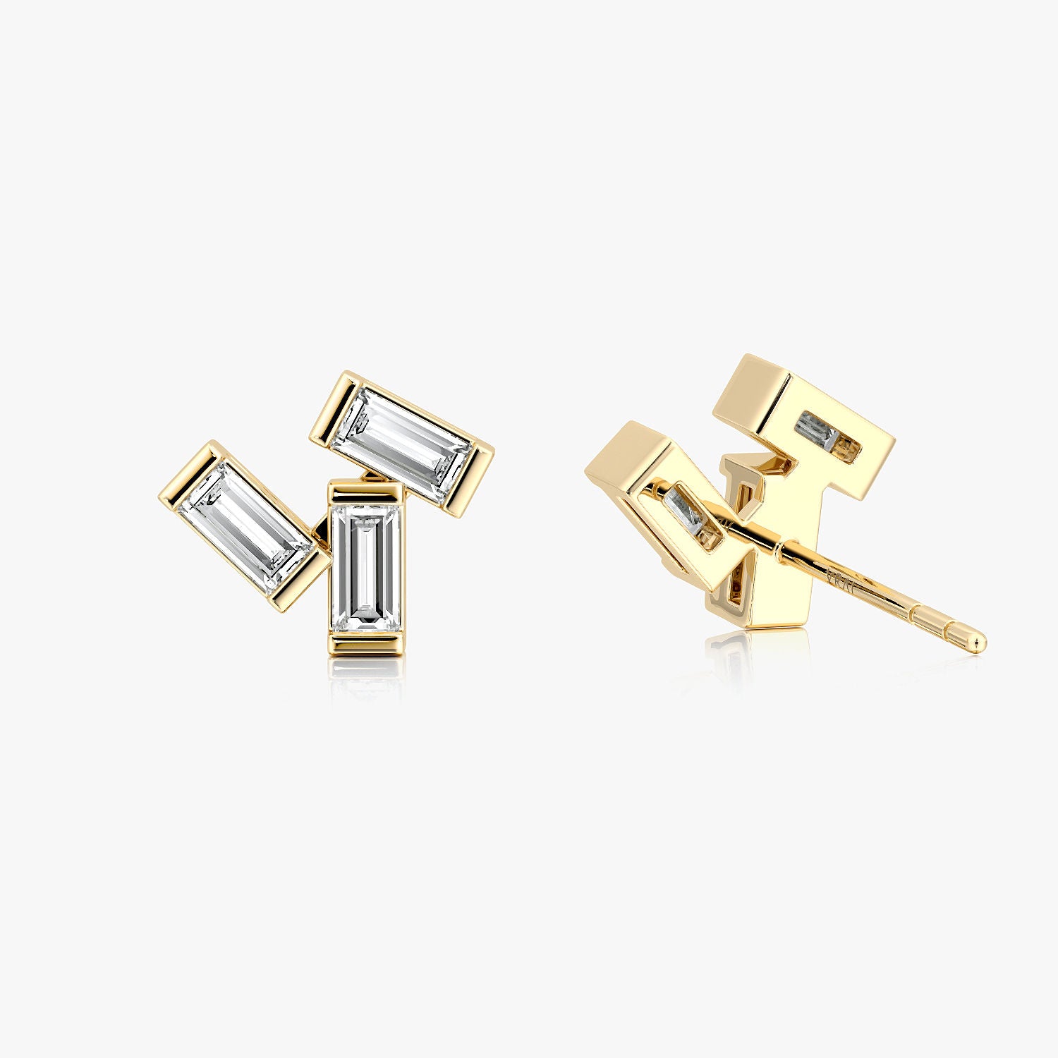 Baguette 14K Gold Cluster Studs w. Lab-Grown Diamonds