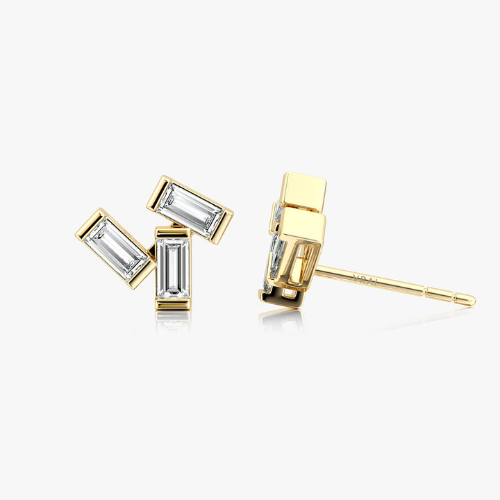 Baguette 14K Gold Cluster Studs w. Lab-Grown Diamonds