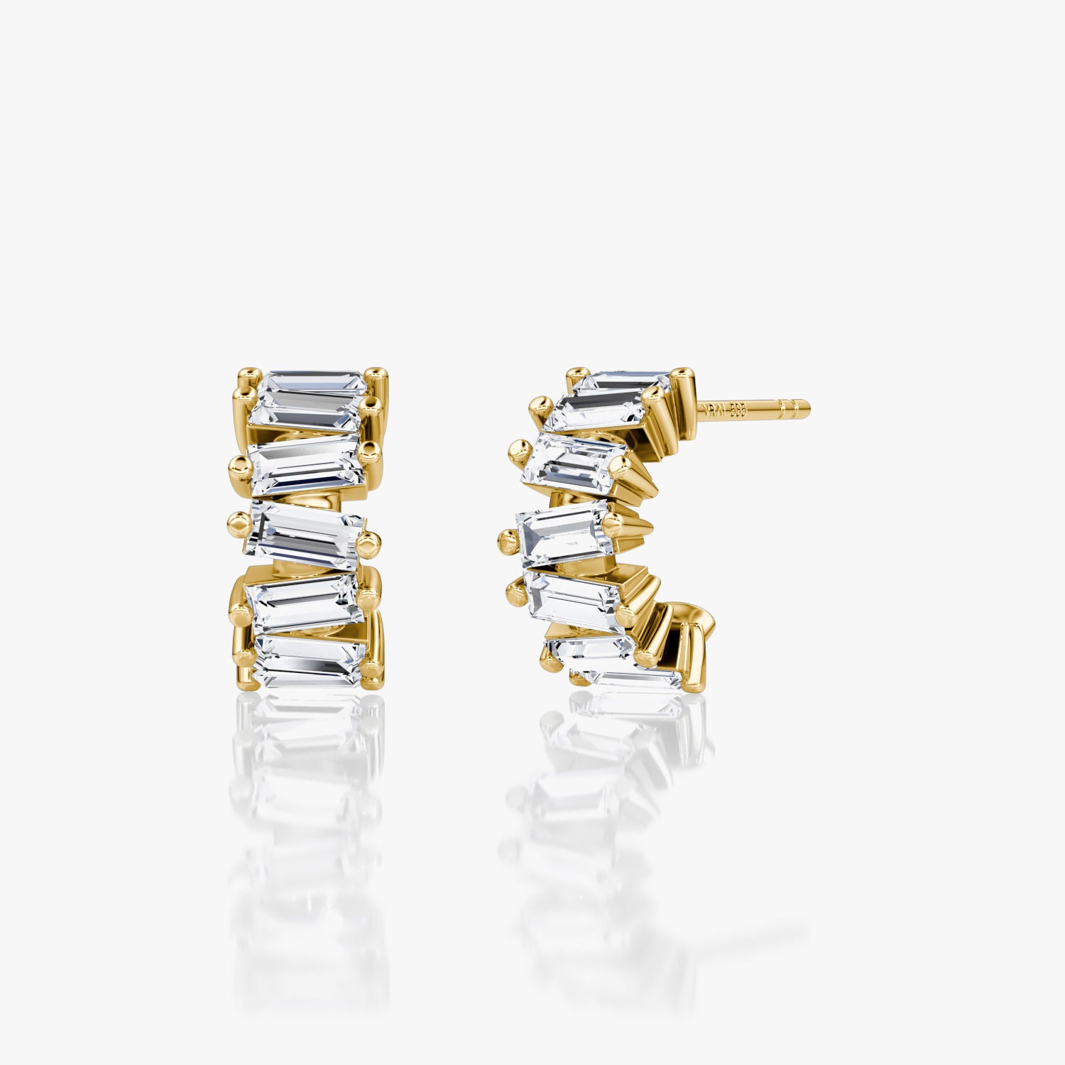 Baguette 14K Gold Hoops w. Lab-Grown Diamonds