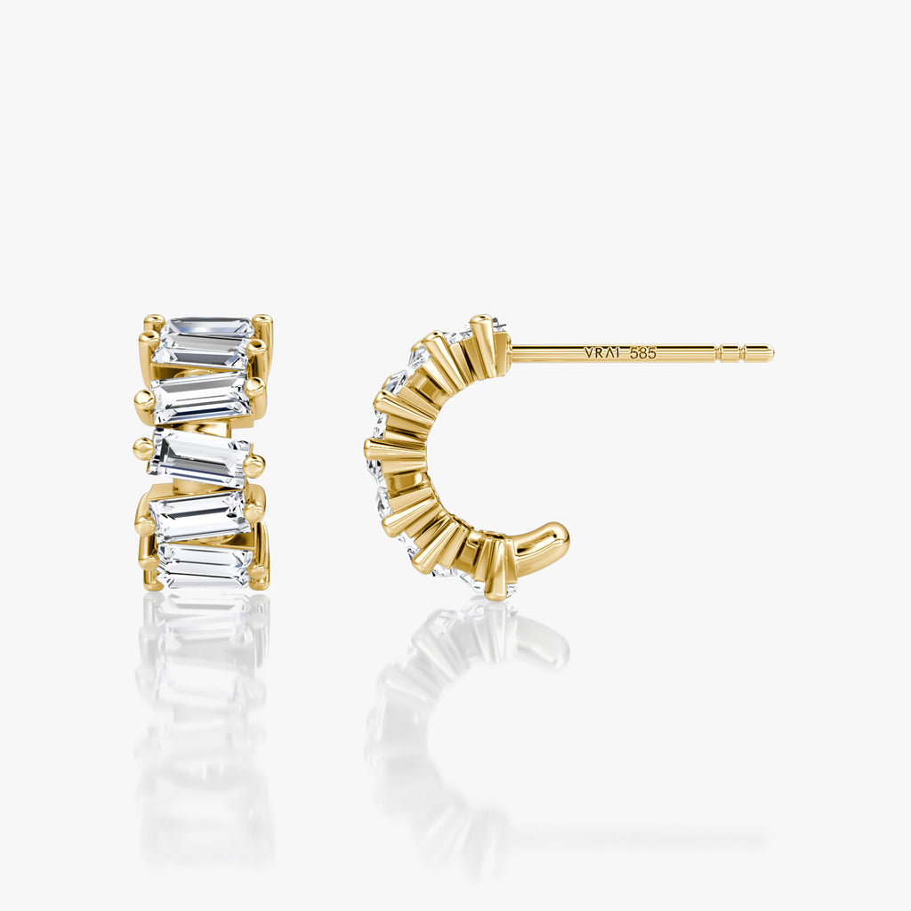 Baguette 14K Gold Hoops w. Lab-Grown Diamonds