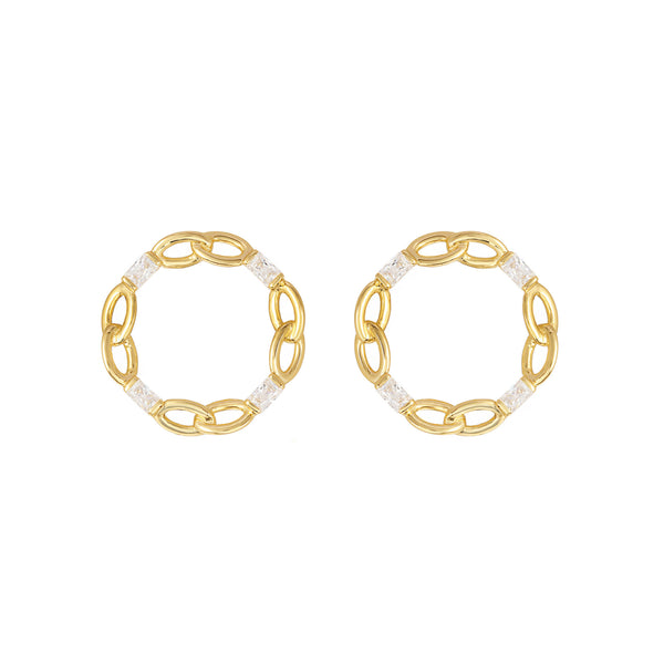 Baguette Circle Gold Vermeil Earrings w. Zirconia