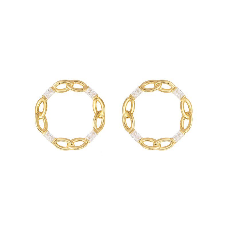 Baguette Circle Gold Vermeil Earrings w. Zirconia