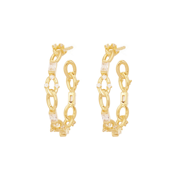 Baguette Chain Gold Vermeil Hoops w. Zirconia