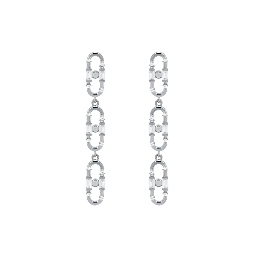 Baguette Paper Clip Sort Rutenium på Sølv Øreringe m. Zirkon