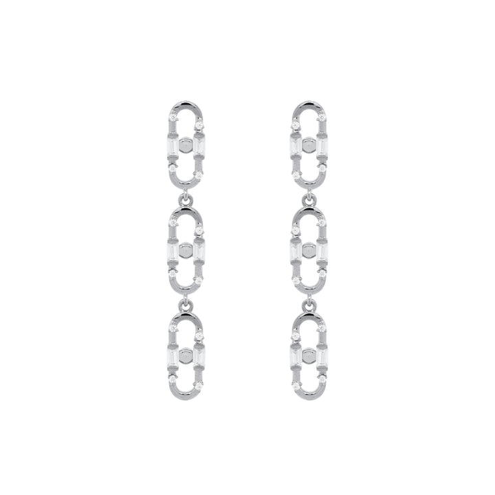 Baguette Paper Clip Black Ruthenium an silbernen Ohrringen w. Zirkonia