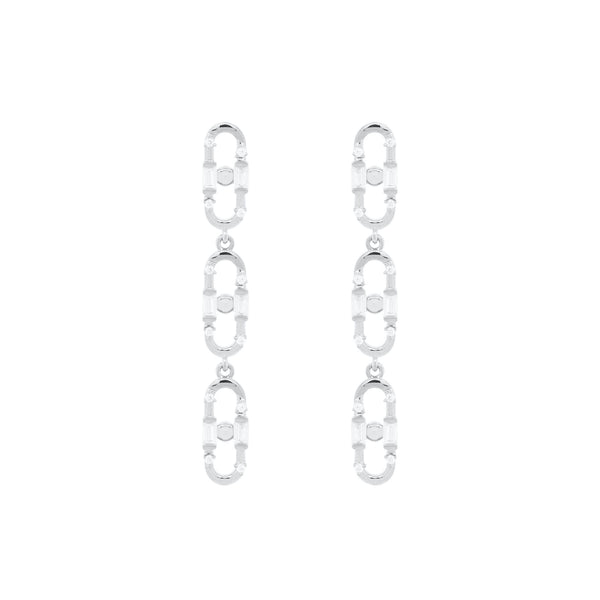 Baguette Paper Clip White Rhodium on Silver Earrings w. Zirconia