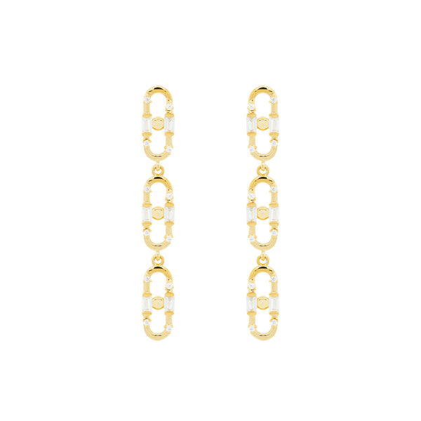 Baguette Paper Clip Gold Vermeil Earrings w. Zirconia