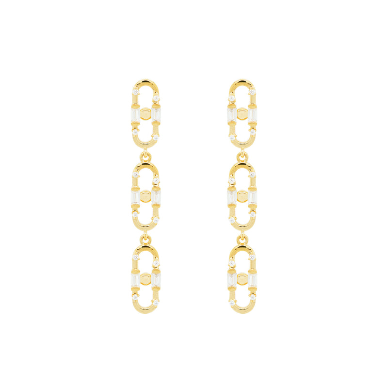 Baguette Paper Clip Gold Vermeil Earrings w. Zirconia